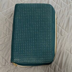 Teal Zip-Around Tech Wallet with Gold Accents